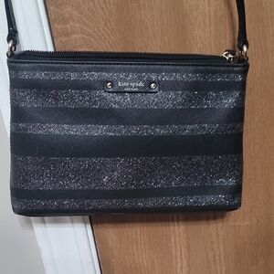 Kate Spade Black and Silver Striped Crossbody Bag